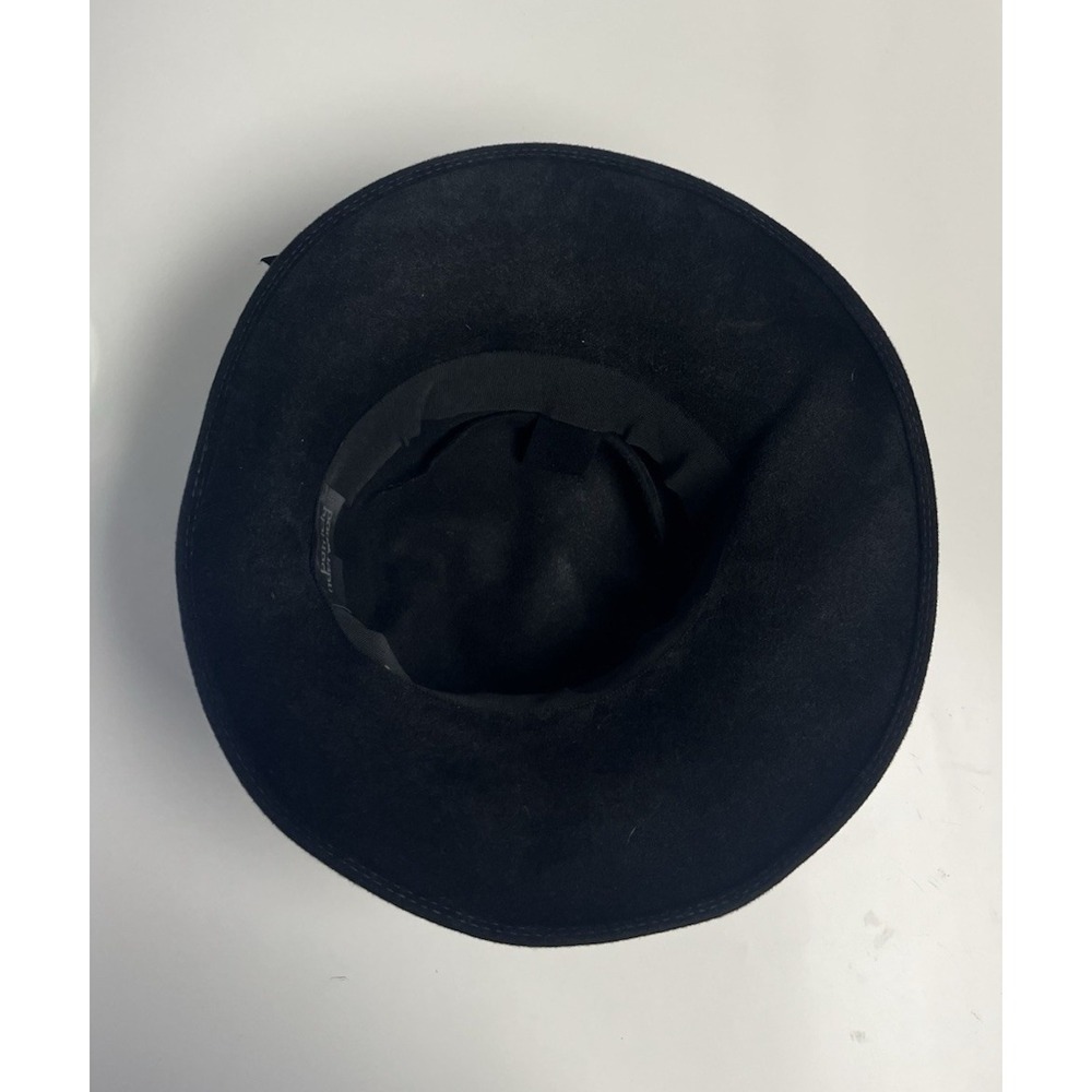 Patricia Underwood Black Wool Felt Hat Ribbon Bow Knot Floppy Cloche Bucket - Picture 10 of 12
